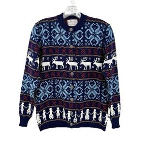 Vintage Jersild Cardigan Sweater Womens Med Fair Isle Wool Swiss Machinery USA